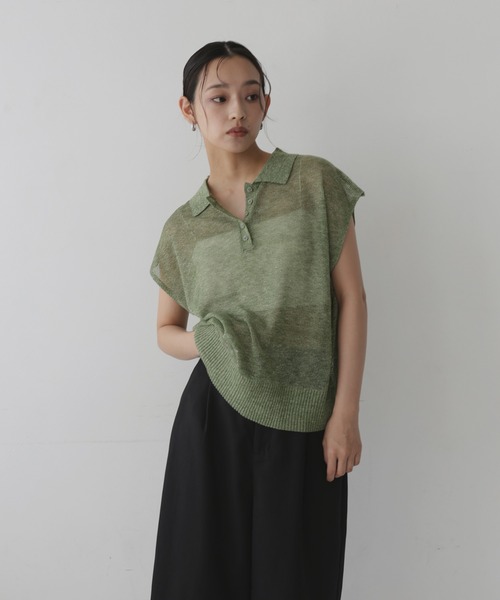 hellam(へラム)の「透かし編みノースリポロニット(ニット/セーター・レディース・アイボリー/ブラウン/チャコール/グリーン・FREE)」の14枚目の写真