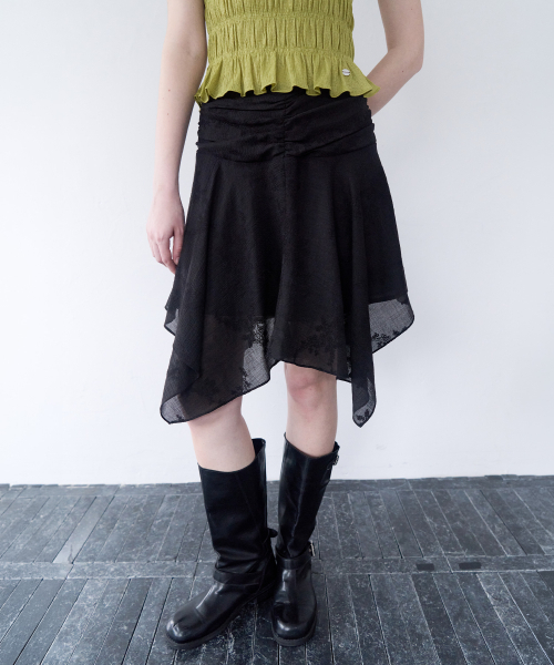 ROLAROLA(ロラロラ)の「LACE UNBALANCE SKIRT BLACK(スカート・レディース・ブラック・MEDIUM/SMALL)」の1枚目の写真