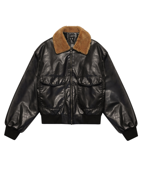 セール】BIG POCKET FUR-COLLAR LEATHER JP BLACK（デニムジャケット 