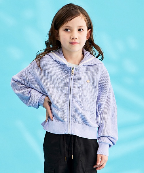 kate spade new york kids(ケイトスペードニューヨーク)の「メッシュニットパーカ(カーディガン/ボレロ・キッズ・サックスブルー/ブラック・S(110-120cm)/M(130-140cm)/L(150-160cm))」の1枚目の写真