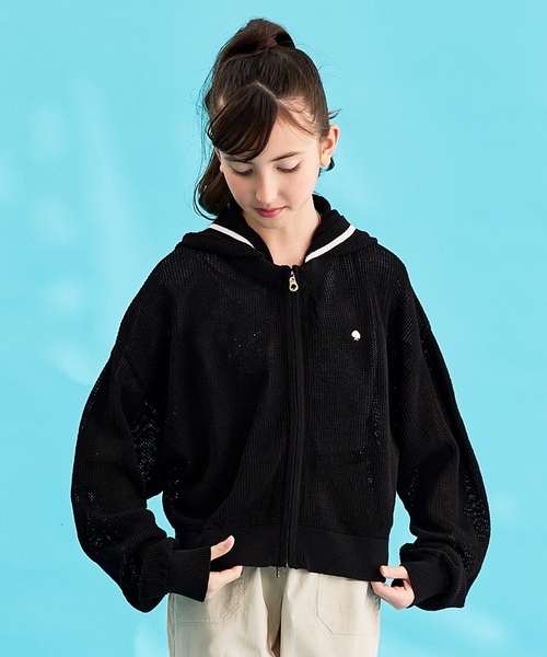 kate spade new york kids(ケイトスペードニューヨーク)の「メッシュニットパーカ(カーディガン/ボレロ・キッズ・サックスブルー/ブラック・S(110-120cm)/M(130-140cm)/L(150-160cm))」の2枚目の写真