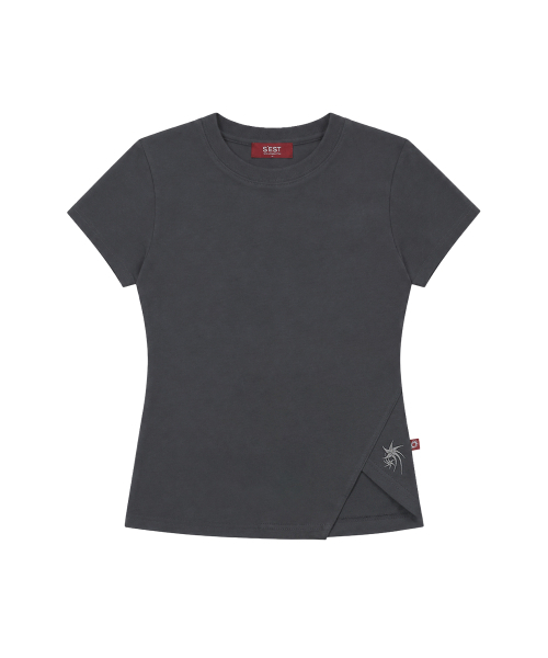 S'EST(エスイーエスティー)の「Side Slit Slim Fit T-shirts Charcoal(Tシャツ/カットソー・レディース・チャコールグレー・SMALL)」の1枚目の写真