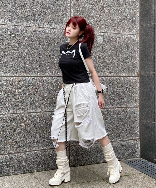 KIKIMIMI（キキミミ）の「クロップキティビッグロゴTシャツ(ブラック)（Tシャツ/カットソー・レディース・ブラック・FREE）」の5枚目の写真