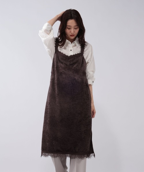 GLOBAL WORK(グローバルワーク)の「ベロアレースキャミワンピース/680353(ワンピース・レディース・ダークブラウン・LARGE/MEDIUM)」の1枚目の写真