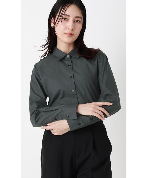 AOYAMA(アオヤマ)の「取り外し襟付きバンドカラーブラウス【2WAY】回し力とお手入れの手軽さに優れた優秀ブラウス(シャツ/ブラウス・レディース・グレー・M/L)」の3枚目の写真