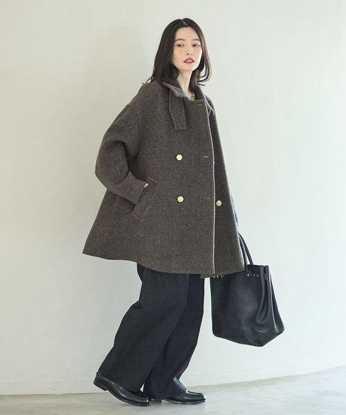 journal standard L'essage(ジャーナルスタンダードレサージュ)の「SUPER120/MANTECO ステンカラーコート(ステンカラーコート・レディース・ブラック系その他/ネイビー・36/38)」の9枚目の写真