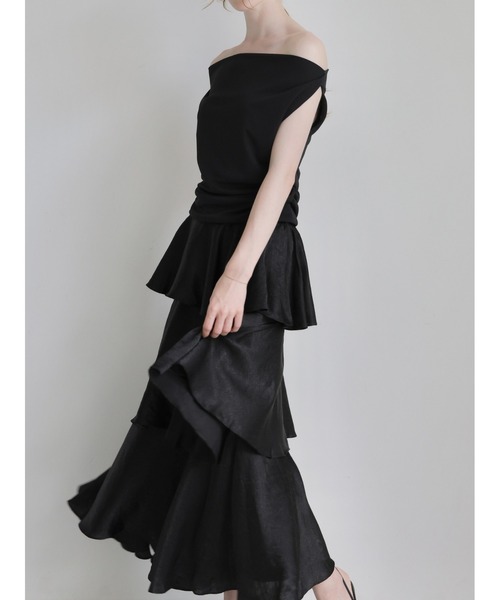 celon（セロン）の「satin frilly tiered long skirt（スカート・レディース・アイボリー/ブラック・FREE）」の7枚目の写真