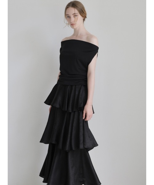 celon（セロン）の「satin frilly tiered long skirt（スカート・レディース・アイボリー/ブラック・FREE）」の8枚目の写真
