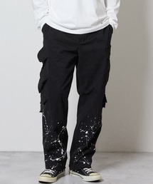 HAND PAINTED MULTI POCKET CARGO PANTS / ハンドペイント マルチ ポケット バックル ベルト ウエストゴム カーゴパンツ