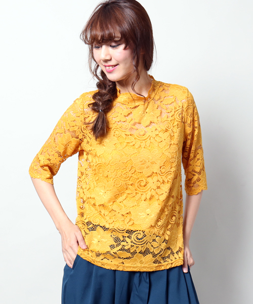 MARBLE WALTS（マーブルワルツ）の「プチハイネックインナーキャミ付き（Tシャツ/カットソー・レディース・マスタード/ブラック/オフホワイト・M/L）」の3枚目の写真