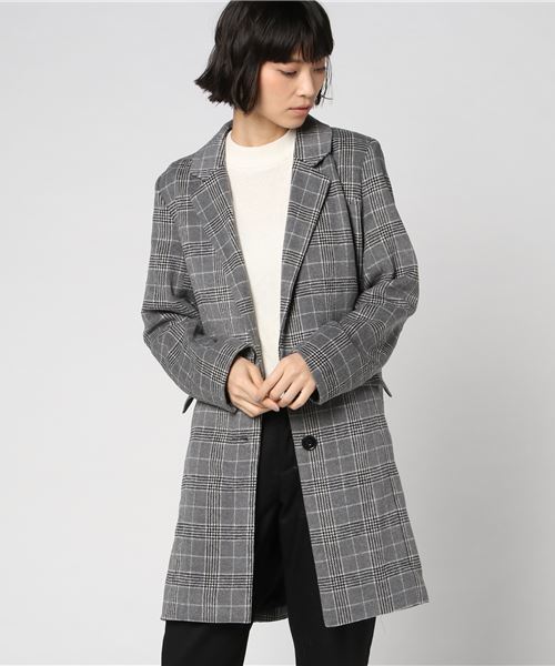 KOBE LETTUCE（コウベレタス）の「大人の魅力を引き立てる上品なルックスが◎！チェック柄チェスターコート/レディースアウター[K718]神戸レタス（チェスターコート・レディース・ブラック/ブラウン/グレー/キャメル・FREE）」の3枚目の写真
