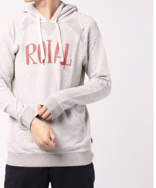 roial（ロイアル）の「FL212 / ROIAL(ロイアル) フロントブランドロゴ ダメージテイスト ユニセックスサイジング ラグラン プルオーバーパーカー（パーカー・メンズ・レッド系その他/ブラック/グレー/ブルー・MEDIUM/LARGE/SMALL）」の3枚目の写真