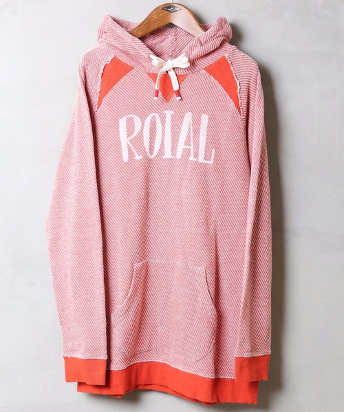 roial（ロイアル）の「FL212 / ROIAL(ロイアル) フロントブランドロゴ ダメージテイスト ユニセックスサイジング ラグラン プルオーバーパーカー（パーカー・メンズ・レッド系その他/ブラック/グレー/ブルー・MEDIUM/LARGE/SMALL）」の14枚目の写真