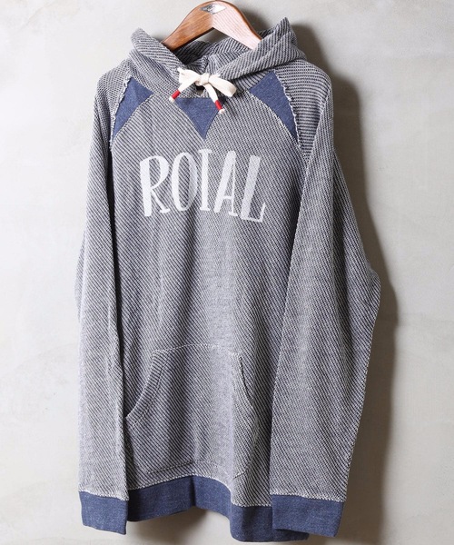 roial（ロイアル）の「FL212 / ROIAL(ロイアル) フロントブランドロゴ ダメージテイスト ユニセックスサイジング ラグラン プルオーバーパーカー（パーカー・メンズ・レッド系その他/ブラック/グレー/ブルー・MEDIUM/LARGE/SMALL）」の8枚目の写真