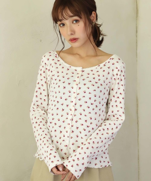 one after another NICE CLAUP(ワンアフターアナザーナイスクラップ)の「サーマルプリントカーディガン(カーディガン/ボレロ・レディース・オフホワイト/ブラック/ホワイト系その他/グレー系その他・FREE)」の1枚目の写真