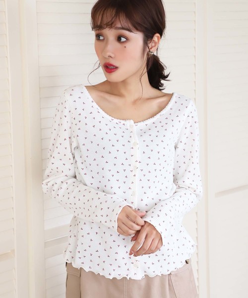 one after another NICE CLAUP(ワンアフターアナザーナイスクラップ)の「サーマルプリントカーディガン(カーディガン/ボレロ・レディース・オフホワイト/ブラック/ホワイト系その他/グレー系その他・FREE)」の2枚目の写真