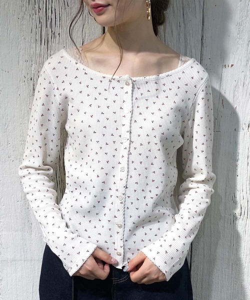 one after another NICE CLAUP(ワンアフターアナザーナイスクラップ)の「サーマルプリントカーディガン(カーディガン/ボレロ・レディース・オフホワイト/ブラック/ホワイト系その他/グレー系その他・FREE)」の15枚目の写真