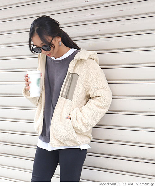 coca(coca)(コカ)の「フード付きゆったりオーバーサイズボアブルゾン(ブルゾン・レディース・ブラック/ブラウン/アイボリー/ベージュ・ONE SIZE)」の21枚目の写真