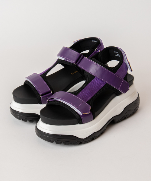 WEGO（ウィゴー）の「WEGO/厚底テープスポーツサンダル（サンダル・レディース・ホワイト/ブラック/その他1/パープル・LARGE/MEDIUM）」の7枚目の写真