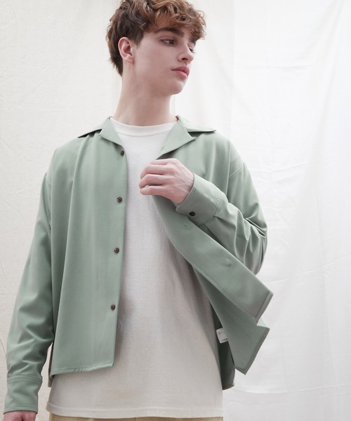 EMMA CLOTHES(エマクローズ)の「ブライトポプリンリラックスオープンカラーシャツ L/Sとろみシャツ Poplin Open Collar Shirt(シャツ/ブラウス・メンズ・ベージュ/ブラック/ダークネイビー/ダークグリーン/ダークブラウン/ライトグレー/サックスブルー/キャメル/バーガンディー/レンガ/ベージュ系その他/パープル系その他/ベージュ系その他2/グリーン系その他/グレイッシュベージュ・S/M/L/XL)」の10枚目の写真