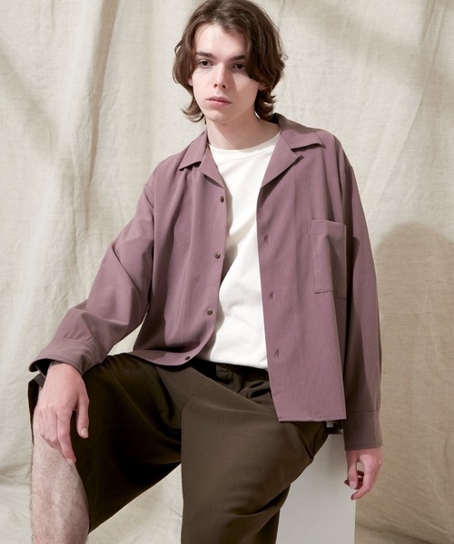 EMMA CLOTHES(エマクローズ)の「ブライトポプリンリラックスオープンカラーシャツ L/Sとろみシャツ Poplin Open Collar Shirt(シャツ/ブラウス・メンズ・ベージュ/ブラック/ダークネイビー/ダークグリーン/ダークブラウン/ライトグレー/サックスブルー/キャメル/バーガンディー/レンガ/ベージュ系その他/パープル系その他/ベージュ系その他2/グリーン系その他/グレイッシュベージュ・S/M/L/XL)」の13枚目の写真