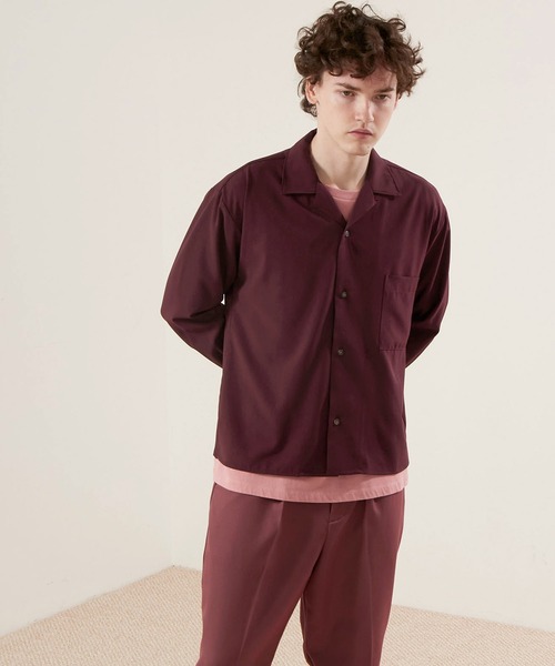 EMMA CLOTHES(エマクローズ)の「ブライトポプリンリラックスオープンカラーシャツ L/Sとろみシャツ Poplin Open Collar Shirt(シャツ/ブラウス・メンズ・ベージュ/ブラック/ダークネイビー/ダークグリーン/ダークブラウン/ライトグレー/サックスブルー/キャメル/バーガンディー/レンガ/ベージュ系その他/パープル系その他/ベージュ系その他2/グリーン系その他/グレイッシュベージュ・S/M/L/XL)」の15枚目の写真