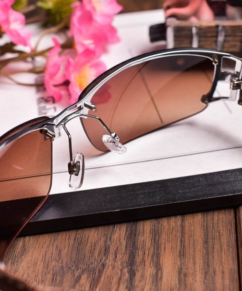 セール】/レザーテンプルフレームレスサングラス/（サングラス）｜NO