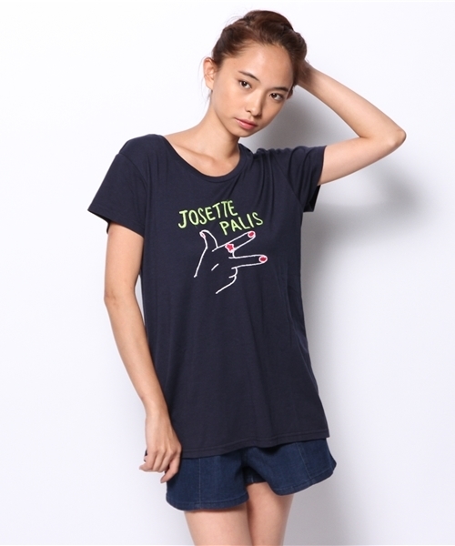 CIAOPANIC（チャオパニック）の「【Ciaopanic】刺繍ハンドTee（Tシャツ/カットソー・レディース・ホワイト/ネイビー・FREE）」の2枚目の写真
