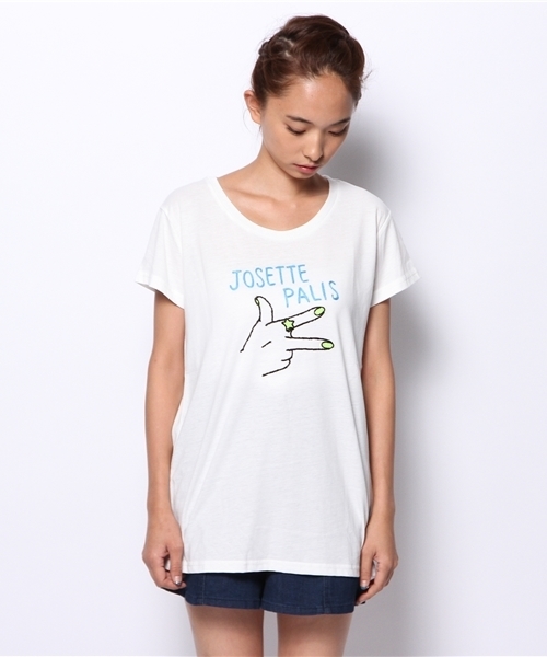 CIAOPANIC（チャオパニック）の「【Ciaopanic】刺繍ハンドTee（Tシャツ/カットソー・レディース・ホワイト/ネイビー・FREE）」の3枚目の写真