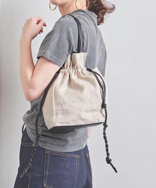 JAMIRAY（ジャミレイ）の「＜JAMIRAY（ジャミレイ）＞LTH/LIN ドローストリング バッグ（ハンドバッグ・レディース・ブラック/ホワイト・FREE）」の15枚目の写真