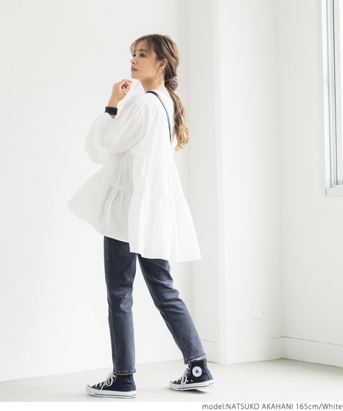 coca（coca）（コカ）の「ティアードフレアバンドカラーシャツ（シャツ/ブラウス・レディース・ホワイト/ブラウン/ブラック/ブルー・ONE SIZE/M/L）」の7枚目の写真