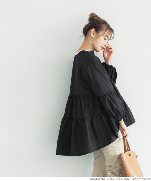 coca（coca）（コカ）の「ティアードフレアバンドカラーシャツ（シャツ/ブラウス・レディース・ホワイト/ブラウン/ブラック/ブルー・ONE SIZE/M/L）」の11枚目の写真