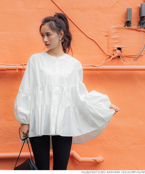 coca（coca）（コカ）の「ティアードフレアバンドカラーシャツ（シャツ/ブラウス・レディース・ホワイト/ブラウン/ブラック/ブルー・ONE SIZE/M/L）」の15枚目の写真