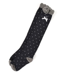 BeBe（ベベ）の「BeBe/リボン付きドットジャガードソックス（15～24cm）（ソックス/靴下・キッズ）」
