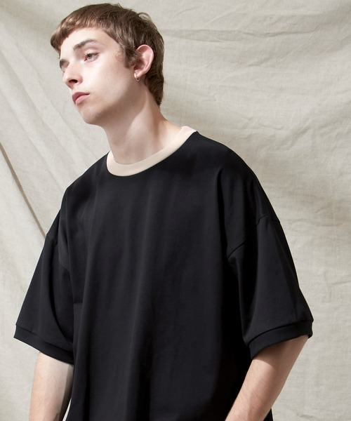 EMMA CLOTHES（エマクローズ）の「シルケットライク天竺 スーパービッグシルエットS/Sリブカットソー 無地T トップス  Tシャツ  リンガー MERCERIZATION COTTON BIG SILHOUETTE LIB SS TEE - EMMA CLOTHES  -（Tシャツ/カットソー・メンズ・ホワイト/ブラック/グレー系その他/ブルー系その他/パープル系その他/ライトベージュ/グレー系その他2/ブルー系その他2/ブラック系その他/ホワイト系その他/ベージュ系その他・M/L）」の4枚目の写真