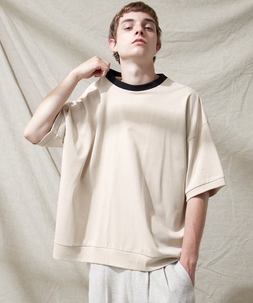 EMMA CLOTHES（エマクローズ）の「シルケットライク天竺 スーパービッグシルエットS/Sリブカットソー 無地T トップス  Tシャツ  リンガー MERCERIZATION COTTON BIG SILHOUETTE LIB SS TEE - EMMA CLOTHES  -（Tシャツ/カットソー・メンズ・ホワイト/ブラック/グレー系その他/ブルー系その他/パープル系その他/ライトベージュ/グレー系その他2/ブルー系その他2/ブラック系その他/ホワイト系その他/ベージュ系その他・M/L）」の7枚目の写真