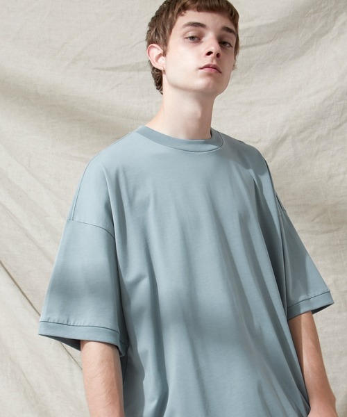 EMMA CLOTHES（エマクローズ）の「シルケットライク天竺 スーパービッグシルエットS/Sリブカットソー 無地T トップス  Tシャツ  リンガー MERCERIZATION COTTON BIG SILHOUETTE LIB SS TEE - EMMA CLOTHES  -（Tシャツ/カットソー・メンズ・ホワイト/ブラック/グレー系その他/ブルー系その他/パープル系その他/ライトベージュ/グレー系その他2/ブルー系その他2/ブラック系その他/ホワイト系その他/ベージュ系その他・M/L）」の9枚目の写真