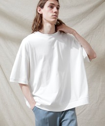 シルケットライク天竺 スーパービッグシルエットS/Sリブカットソー 無地T トップス  Tシャツ  リンガー MERCERIZATION COTTON BIG SILHOUETTE LIB SS TEE - EMMA CLOTHES  -