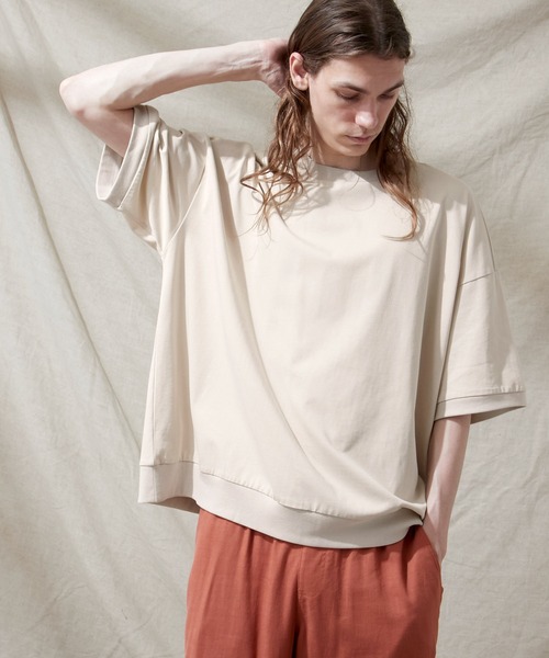EMMA CLOTHES（エマクローズ）の「シルケットライク天竺 スーパービッグシルエットS/Sリブカットソー 無地T トップス  Tシャツ  リンガー MERCERIZATION COTTON BIG SILHOUETTE LIB SS TEE - EMMA CLOTHES  -（Tシャツ/カットソー・メンズ・ホワイト/ブラック/グレー系その他/ブルー系その他/パープル系その他/ライトベージュ/グレー系その他2/ブルー系その他2/ブラック系その他/ホワイト系その他/ベージュ系その他・M/L）」の8枚目の写真