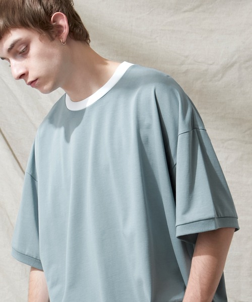 EMMA CLOTHES（エマクローズ）の「シルケットライク天竺 スーパービッグシルエットS/Sリブカットソー 無地T トップス  Tシャツ  リンガー MERCERIZATION COTTON BIG SILHOUETTE LIB SS TEE - EMMA CLOTHES  -（Tシャツ/カットソー・メンズ・ホワイト/ブラック/グレー系その他/ブルー系その他/パープル系その他/ライトベージュ/グレー系その他2/ブルー系その他2/ブラック系その他/ホワイト系その他/ベージュ系その他・M/L）」の10枚目の写真
