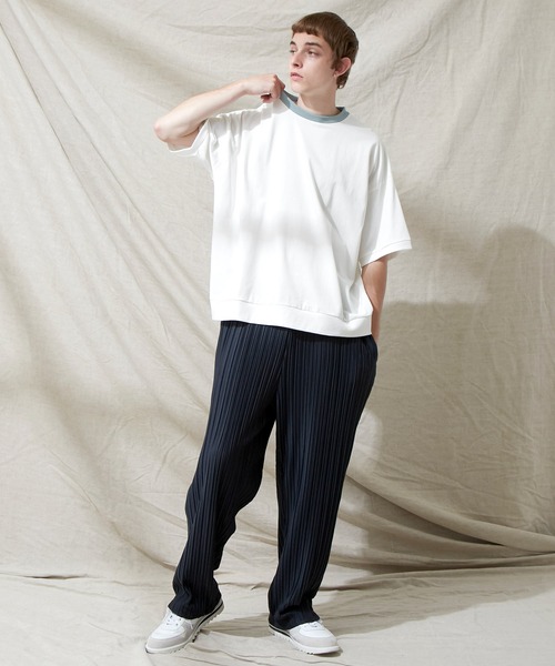 EMMA CLOTHES（エマクローズ）の「シルケットライク天竺 スーパービッグシルエットS/Sリブカットソー 無地T トップス  Tシャツ  リンガー MERCERIZATION COTTON BIG SILHOUETTE LIB SS TEE - EMMA CLOTHES  -（Tシャツ/カットソー・メンズ・ホワイト/ブラック/グレー系その他/ブルー系その他/パープル系その他/ライトベージュ/グレー系その他2/ブルー系その他2/ブラック系その他/ホワイト系その他/ベージュ系その他・M/L）」の13枚目の写真