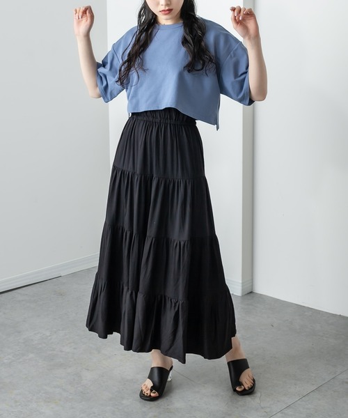 RASVOA（ラスボア）の「レイヤード風半袖ティアードワンピース（ワンピース・レディース・ブラック/グレー/ブルー/オフホワイト/カーキ・FREE）」の5枚目の写真