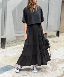 レイヤード風半袖ティアードワンピース