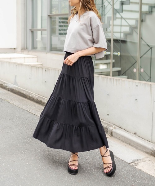 RASVOA（ラスボア）の「レイヤード風半袖ティアードワンピース（ワンピース・レディース・ブラック/グレー/ブルー/オフホワイト/カーキ・FREE）」の19枚目の写真