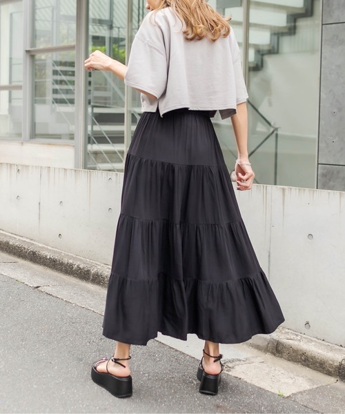 RASVOA（ラスボア）の「レイヤード風半袖ティアードワンピース（ワンピース・レディース・ブラック/グレー/ブルー/オフホワイト/カーキ・FREE）」の21枚目の写真