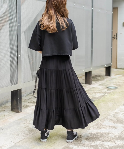 RASVOA（ラスボア）の「レイヤード風半袖ティアードワンピース（ワンピース・レディース・ブラック/グレー/ブルー/オフホワイト/カーキ・FREE）」の12枚目の写真