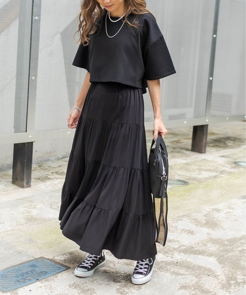 RASVOA（ラスボア）の「レイヤード風半袖ティアードワンピース（ワンピース・レディース・ブラック/グレー/ブルー/オフホワイト/カーキ・FREE）」の10枚目の写真