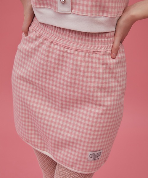 LUVISTRUE(ラヴイズトゥルー)の「『LUV IS TRUE/ラブ イズ トゥルー』GR CHECK SKIRT /チェック柄 ミニスカート(スカート・レディース・ネイビー/ピンク・FREE)」の2枚目の写真