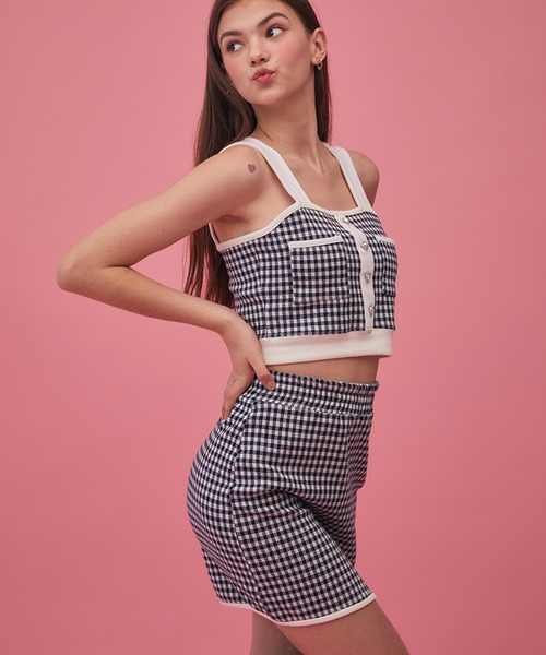 LUVISTRUE(ラヴイズトゥルー)の「『LUV IS TRUE/ラブ イズ トゥルー』GR CHECK SKIRT /チェック柄 ミニスカート(スカート・レディース・ネイビー/ピンク・FREE)」の5枚目の写真