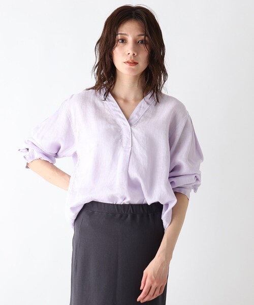 JET（ジェット）の「◆【ウォッシャブル】フレンチリネンVネックブラウス（シャツ/ブラウス・レディース・ホワイト/チャコールグレー/ライトグリーン/ベージュ/ライトオレンジ系/パープル系4/レモンイエロー・80/04）」の5枚目の写真